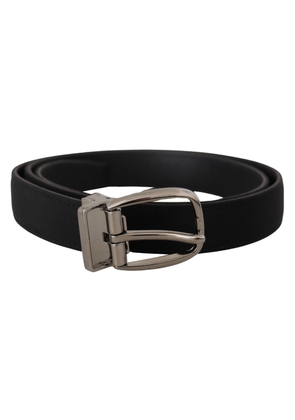 Dolce & Gabbana Black Grosgrain Leather Silver Logo Buckle Belt - 90 cm / 36 Inches