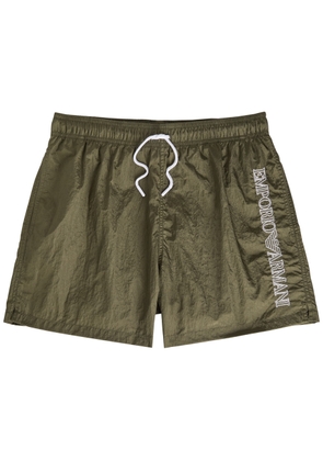 Emporio Armani Logo-embroidered Crinkled Nylon Swim Shorts - Olive - S