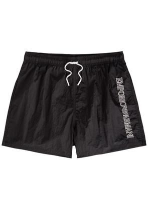 Emporio Armani Logo-embroidered Crinkled Nylon Swim Shorts - Black - M