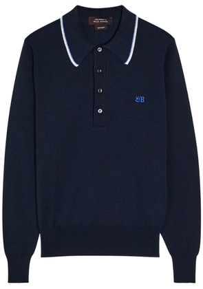 Wales Bonner Henry Logo Fine-knit Merino Wool Polo Jumper - Navy - L