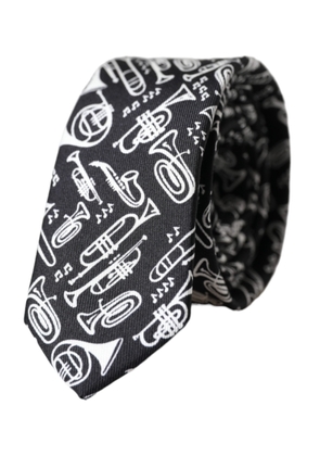 Black Trumpet Print Silk Adjustable Tie