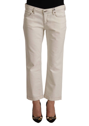 Dolce & Gabbana Off White Cotton Flared Cropped Denim Jeans - W29
