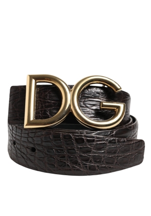 Black Exotic Leather DG Logo Buckle Belt - 85 cm / 34 Inches