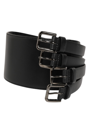 Dolce & Gabbana Black Leather 4-Strap Metal Multi-Buckle Belt - 90 cm / 36 Inches