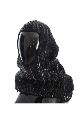 Dolce & Gabbana  Black Knitted Sequin Hood Scarf Hat