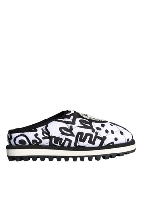 Black White Quilted Logo Sandals Slides Shoes - EU44/US11