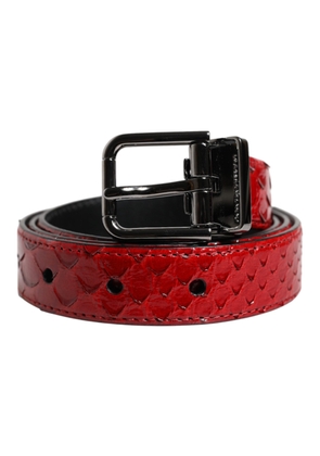 Red Exotic Leather Brass Metal Buckle Belt - 80 cm / 32 Inches