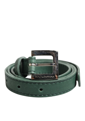 Dark Green Leather Silver Metal Buckle Belt - 75 cm / 29,5 Inches