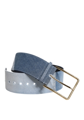 Two Tone Blue Denim Gold Metal Buckle Belt - 90 cm / 36 Inches