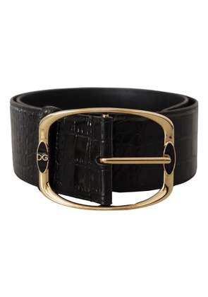 Dolce & Gabbana Black Crocodile Print Gold Metal DG Logo Buckle Belt - 75 cm / 29,5 Inches