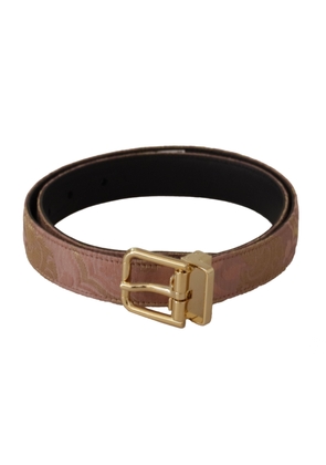 Dolce & Gabbana Rose Gold Leather Logo Engraved Metal Buckle Belt - 75 cm / 29,5 Inches