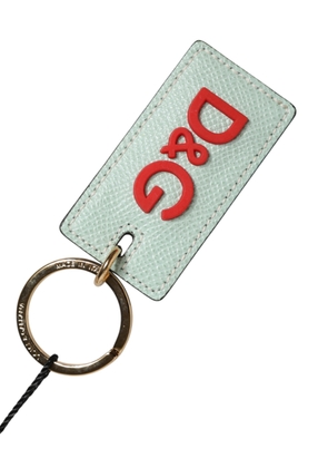 Dolce & Gabbana Mint Green Calf Leather Logo Metal Ring Keychain Keyring