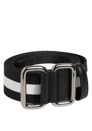 Dolce & Gabbana Black White Striped Metal Buckle Men Belt - 100 cm / 40 Inches