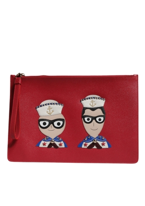 Red #DGFamily Embellished Leather Clutch Bag