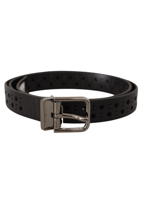 Dolce & Gabbana Black Calf Leather Perforated Metal Buckle Belt - 90 cm / 36 Inches