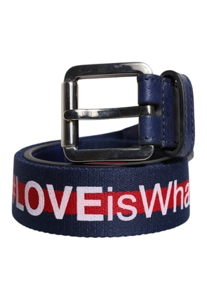 Blue Cotton Leather Printed Metal Buckle Belt - 85 cm / 34 Inches