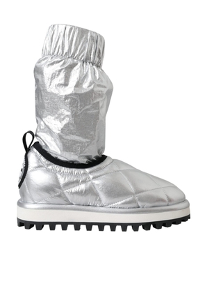 Metallic Silver Quilted Logo Patch Boot Shoes - EU39/US8.5