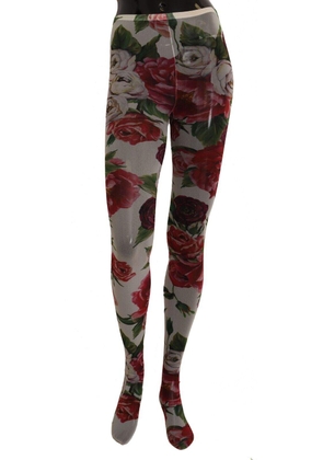 Dolce & Gabbana White Floral Print Tights Nylon Stockings - M
