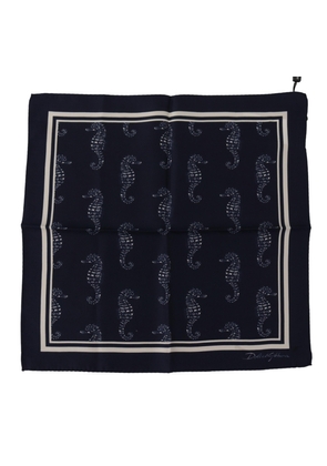 Dolce & Gabbana Blue Seahorse DG Printed Square Handkerchief Scarf