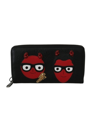 Dolce & Gabbana Black Red Leather #DGFAMILY Zipper Continental Wallet