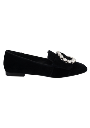 Chic Velvet Crystal-Embellished Loafers - EU36/US5.5