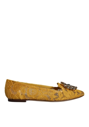 Mustard Lace Crystal Ballet Flats Loafer Shoes - EU35/US4.5