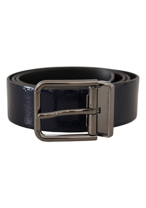 Dolce & Gabbana Blue Patent Leather Vernice Silver Logo Buckle Belt - 90 cm / 36 Inches