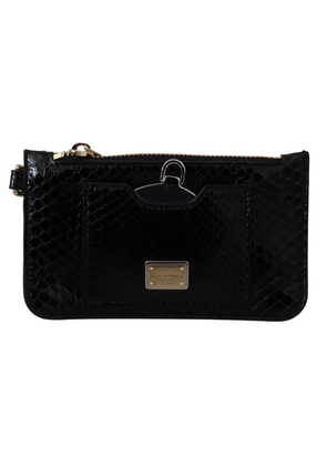 Dolce & Gabbana Black Leather Coin Purse Wristlet Mirror Agnese Wallet