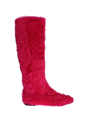 Dolce & Gabbana  Pink Lamb Fur Leather Flat Boots - EU38/US7.5