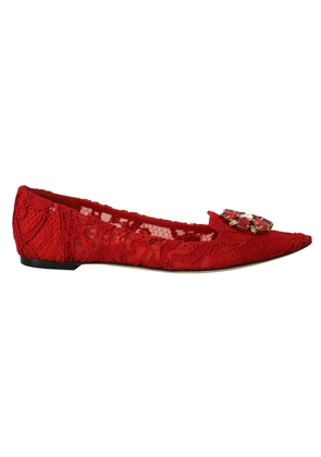 Red Crystal-Embellished Flats - EU37.5/US7