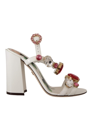 Dolce & Gabbana White Leather Crystal Keira Heels Sandals - EU35.5/US5