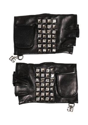 Dolce & Gabbana Black Leather Studded Fingerless Hand Mitten Men Gloves