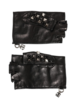 Dolce & Gabbana Black Leather Studded Fingerless Hand Mitten Men Gloves