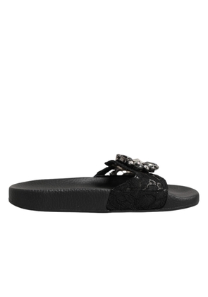 Dolce & Gabbana Black Devotion Matelassé Leather Slides Shoes - EU35/US4.5