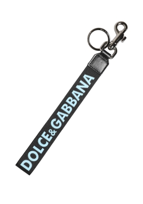 Dolce & Gabbana Black Blue Logo Polyester Brass Holder Keychain Keyring
