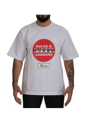 Dolce & Gabbana White Amor Heart Cotton Crewneck T-shirt - S
