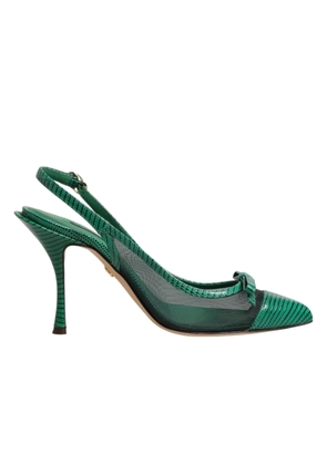 Dolce & Gabbana Green Leather Mesh Heels Slingback  Shoes - EU36/US5.5