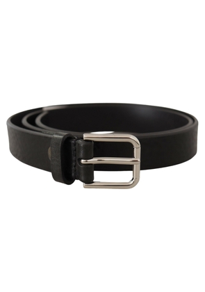 Dolce & gabbana Black Calf Leather Silver Tone Logo Metal Buckle Belt - 80 cm / 32 Inches