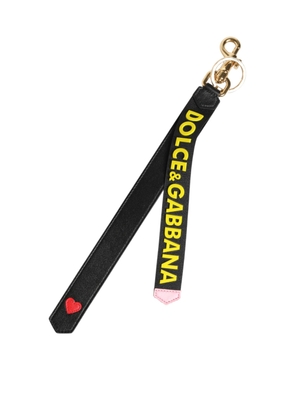 Dolce & Gabbana Black Yellow Logo Letaher Brass Holder Keychain Keyring