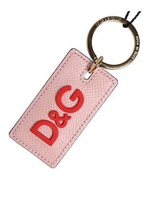 Dolce & Gabbana Pink Calf Leather DG Logo Metal Ring Keychain Keyring