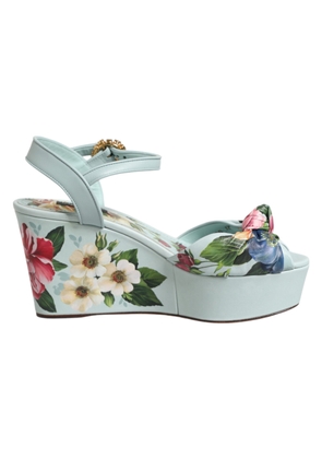 Dolce & Gabbana Green Floral Ankle Strap Wedge Sandals Shoes - EU35.5/US5