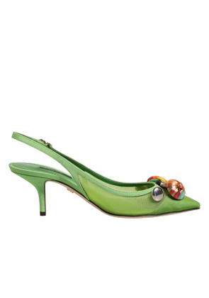 Dolce & Gabbana Green Embellished Heels Slingbacks Shoes - EU35/US4.5