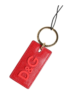 Dolce & Gabbana Red Calf Leather D&G Logo Metal Ring Keychain Keyring