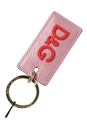Dolce & Gabbana Pink Calf Leather Logo Metal Ring Men Keychain Keyring