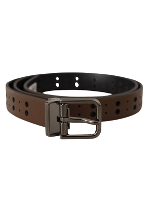 Dolce & Gabbana Dark Brown Perforated Leather Metal Belt - 90 cm / 36 Inches