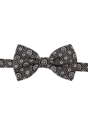 Dolce & Gabbana Black white 100% Silk Adjustable Neck Papillon Tie