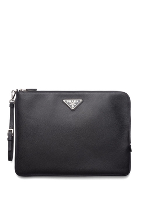 triangle-logo leather clutch bag - U NERO