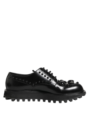 Dolce & Gabbana Black Leather Studded Men Formal Derby  Shoes - EU44/US11