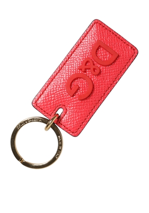 Dolce & Gabbana Red Calf Leather Logo Metal Ring Men Keychain Keyring