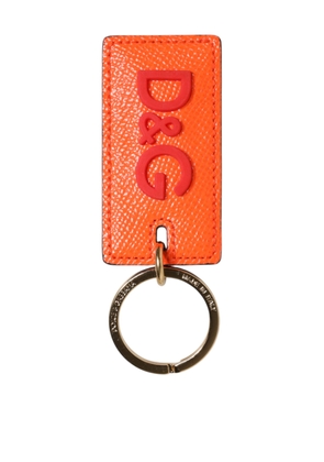 Dolce & Gabbana Orange Calf Leather Logo Metal Ring Keychain Keyring